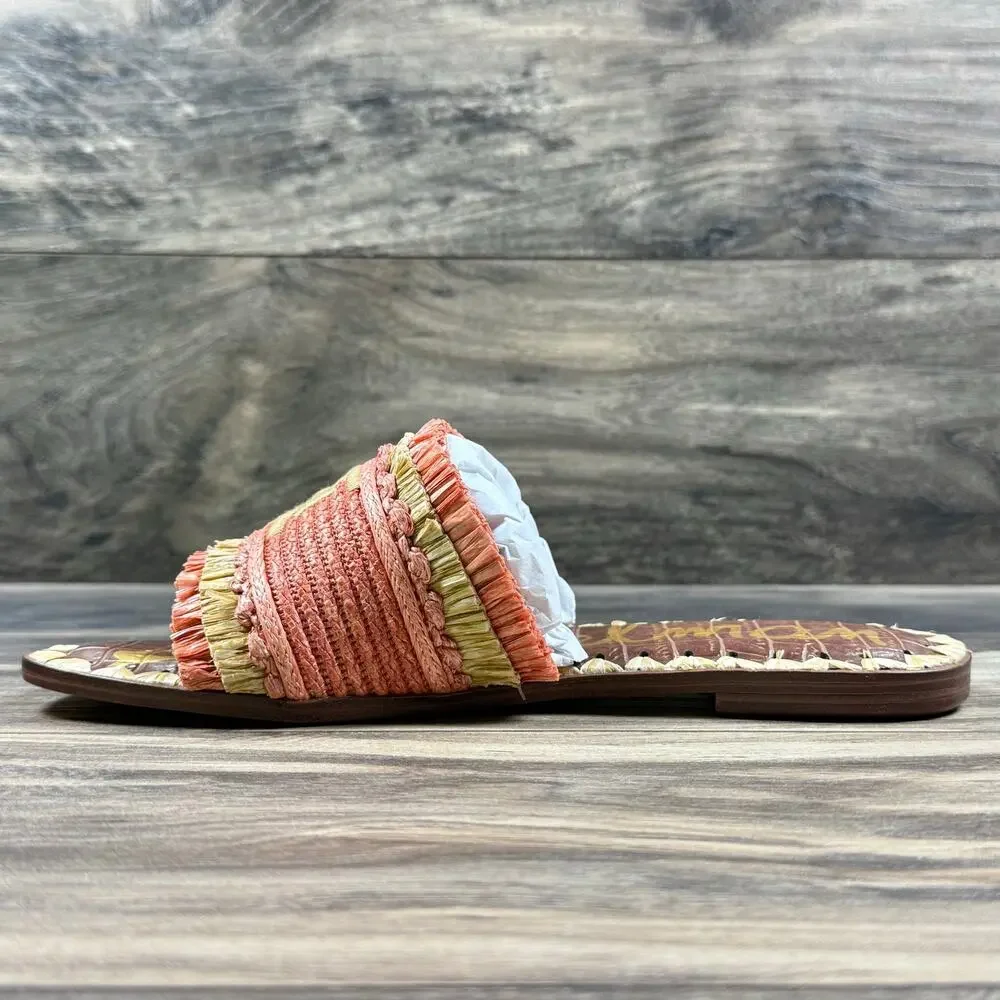 NIB Sam Edelman Georgia 7M Orange Raffia Flat Slide Sandals Resort Beach - Picture 7 of 12
